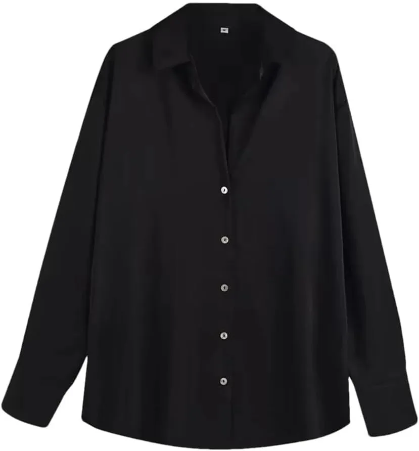 Women's Versatile Single Breasted Silk Long Sleeve Solid Color Shirt