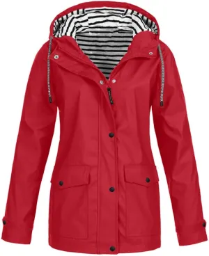 Women's Waterproof Rain Jacket Long Sleeve Lightweight Hooded Raincoat for Hiking Travel Outdoor Windbreaker Outerwear