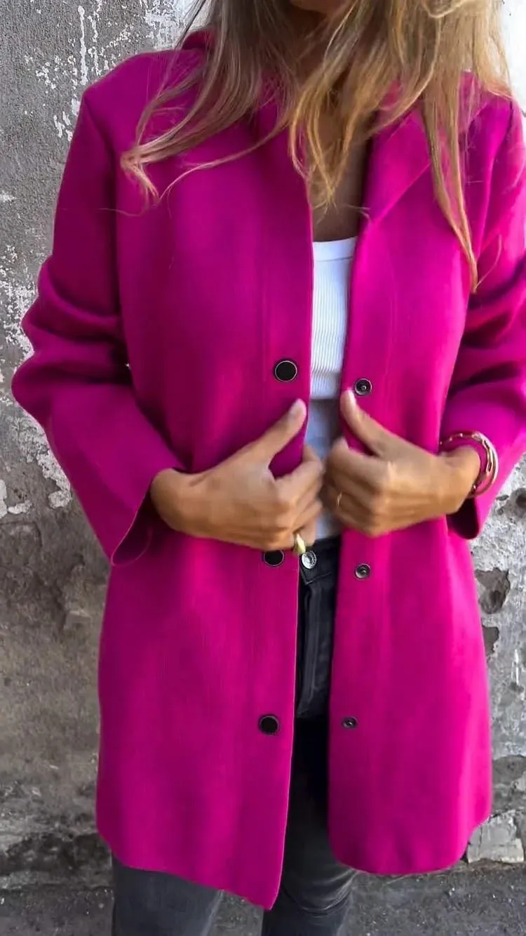 Women's Winter Wool Coat Casual Long Sleeve Button Down Shacket Jacket Plus Size Lapel Tartan Trench Coat with Pockets