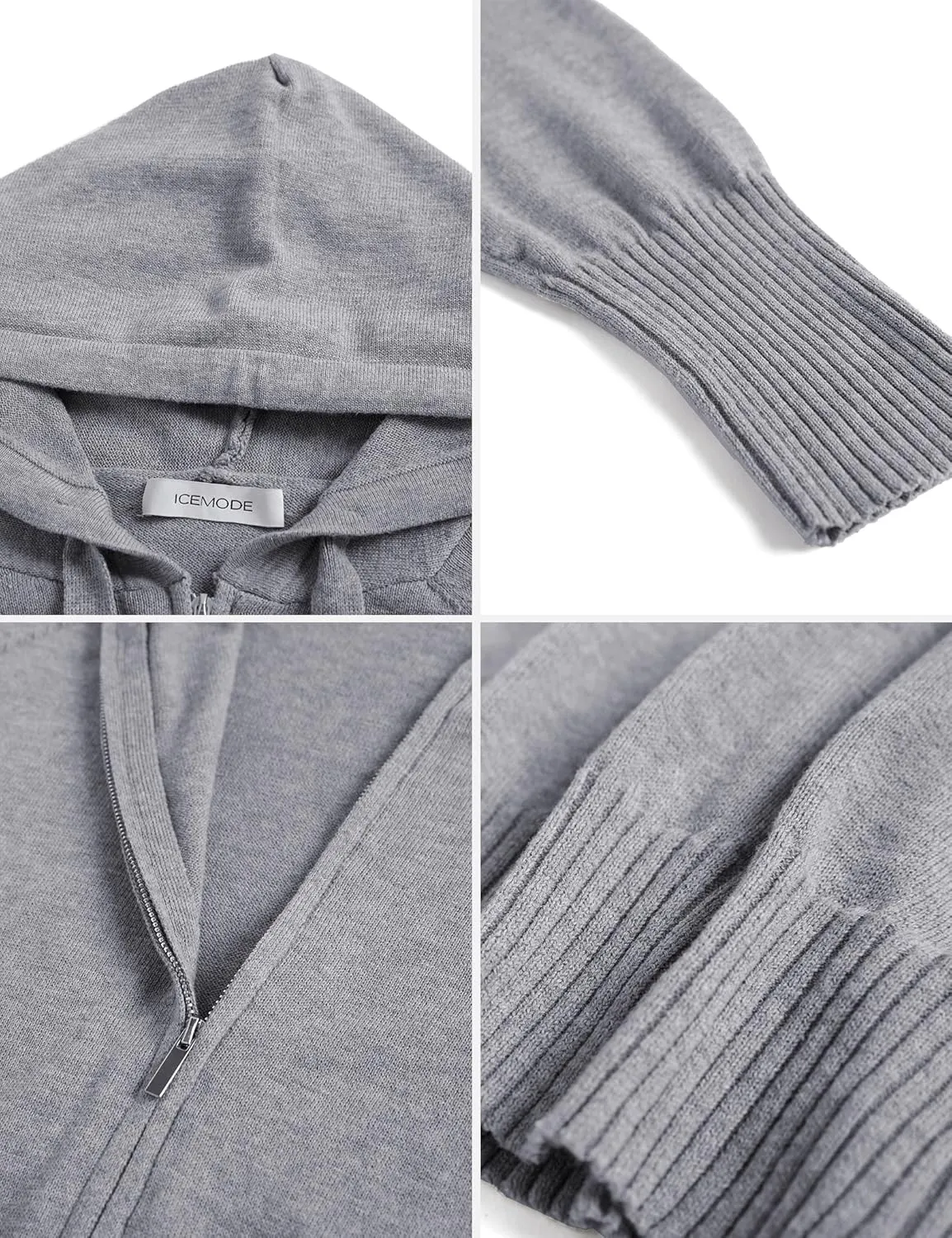 Women's Zip Up Knit Cardigan Drawstring Cropped Sweaters Hooded Pullover