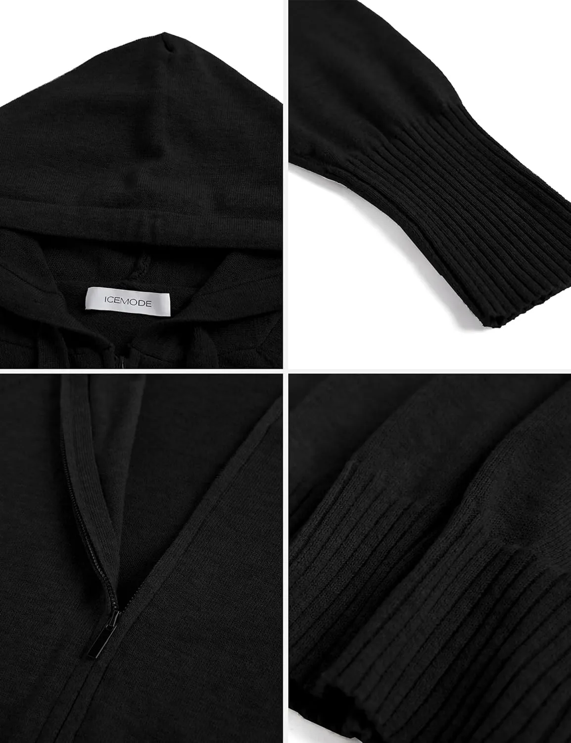 Women's Zip Up Knit Cardigan Drawstring Cropped Sweaters Hooded Pullover