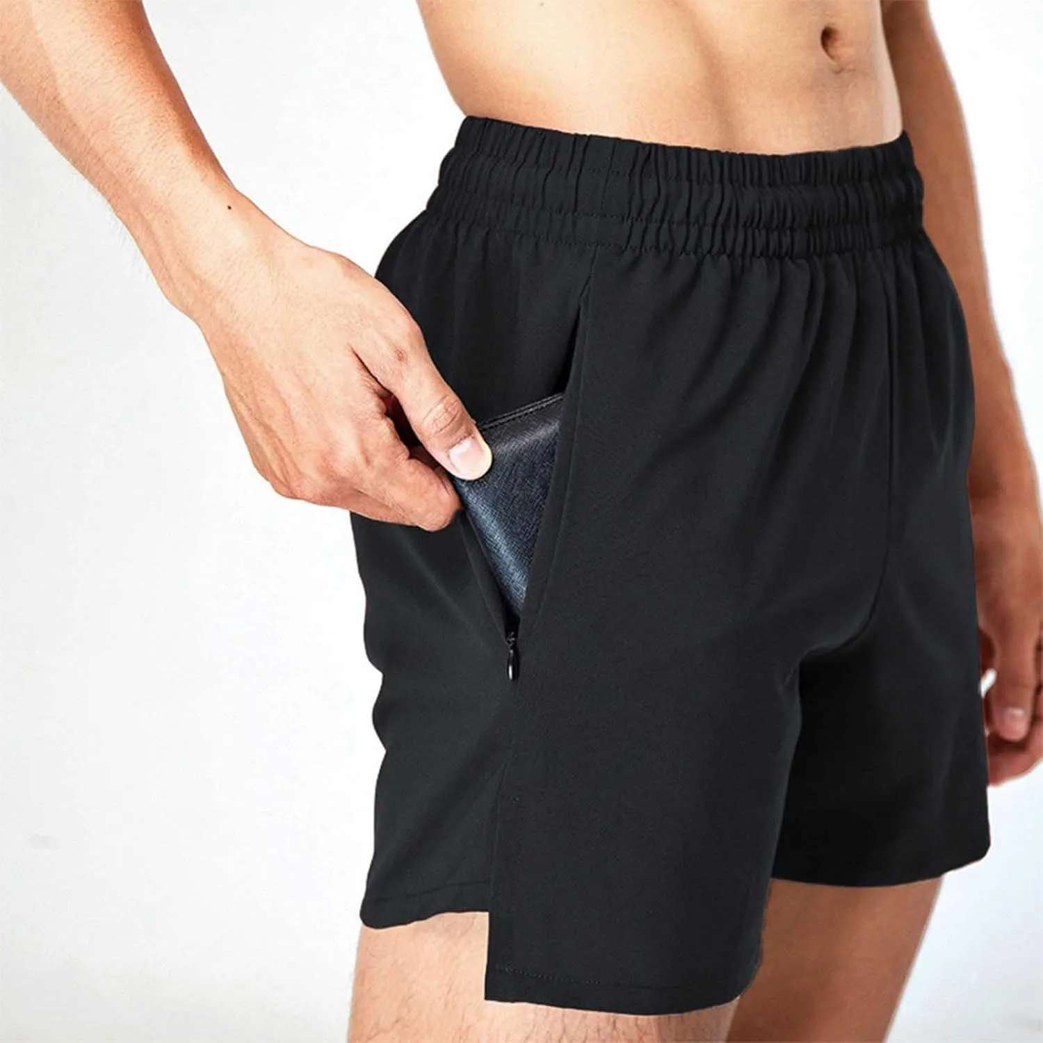 Xiaojmake Men's Running Shorts Quick Dry Athletic Gym Shorts with Zipper Pockets Water Resistant Workout Training Shorts