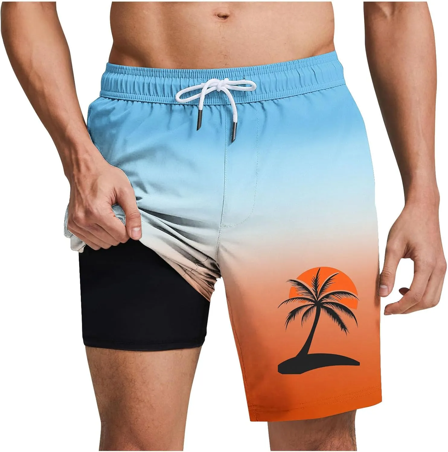 Xiaojmake Mens Swim Trunks 6 Inch Summer Quick Dry Swimming Shorts 2 in 1 Tropical Swimwear Bathing Suits with Zipper Pockets