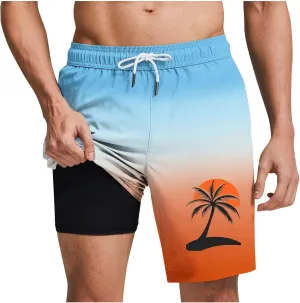 Xiaojmake Mens Swim Trunks 6 Inch Summer Quick Dry Swimming Shorts 2 in 1 Tropical Swimwear Bathing Suits with Zipper Pockets