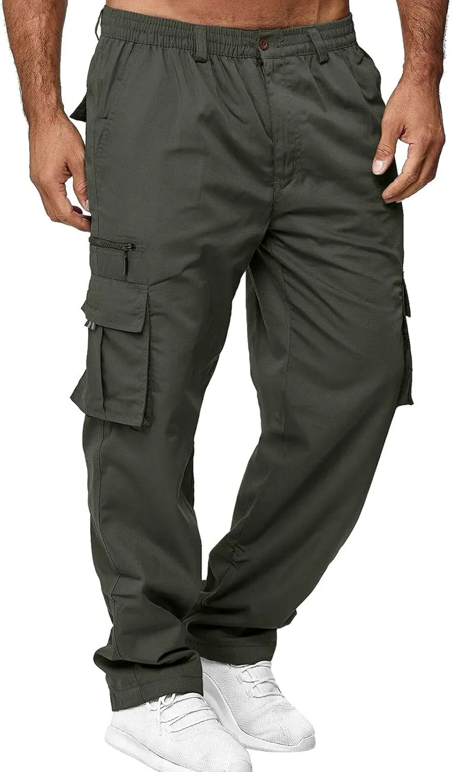 XUETON Men's Outdoor Hiking Ripstop Cargo Pants Multi-Pocket Work Utility Pants Straight Leg Open Bottom Cargo Trousers