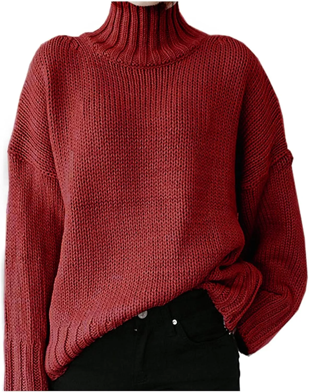 XUETON Womens Oversized Long Sleeve Turtleneck Pullover Sweater Soft Casual Lightweight Cable Knit Loose Pullover Jumper Tops