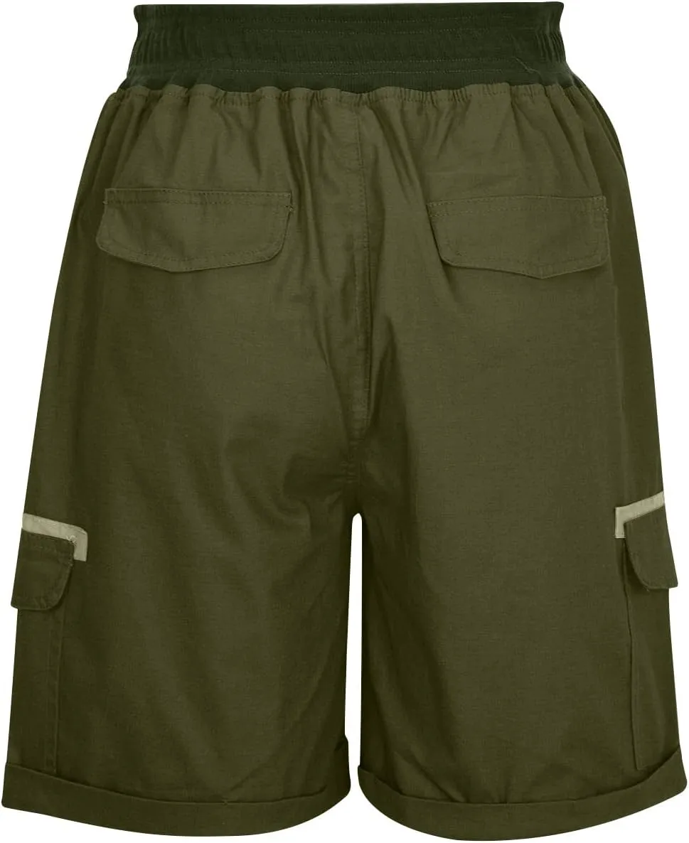 XUNRYAN Cargo Shorts Womens Summer Running Athletic Workout Short Cargo Pants Elastic High Waisted Hiking Bermuda Shorts