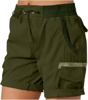 XUNRYAN Cargo Shorts Womens Summer Running Athletic Workout Short Cargo Pants Elastic High Waisted Hiking Bermuda Shorts