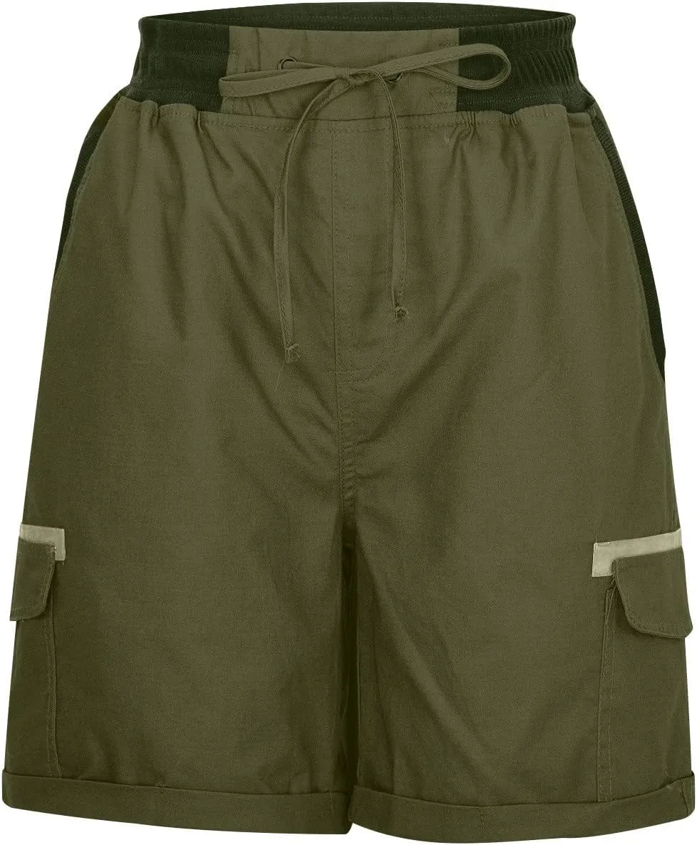 XUNRYAN Cargo Shorts Womens Summer Running Athletic Workout Short Cargo Pants Elastic High Waisted Hiking Bermuda Shorts