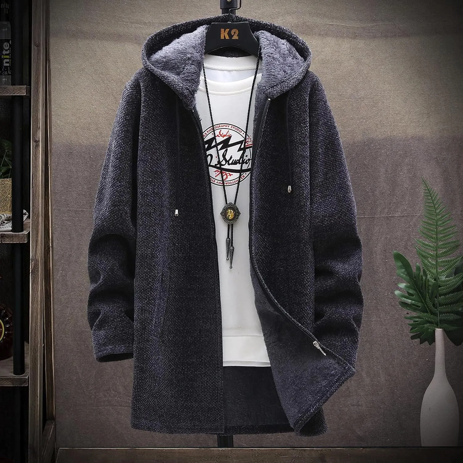 Ymosrh Mens Coat and Winter Men's Fashion Loose Cardigan Warm Lapel Hooded Jacket Sweater Lightweight Rain Jacket