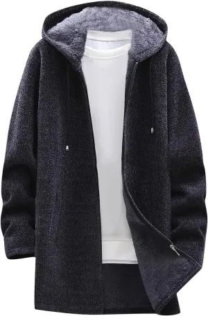 Ymosrh Mens Coat and Winter Men's Fashion Loose Cardigan Warm Lapel Hooded Jacket Sweater Lightweight Rain Jacket