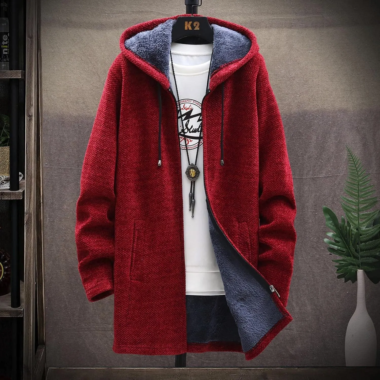 Ymosrh Mens Coat and Winter Men's Fashion Loose Cardigan Warm Lapel Hooded Jacket Sweater Lightweight Rain Jacket