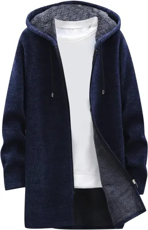 Ymosrh Mens Coat and Winter Men's Fashion Loose Cardigan Warm Lapel Hooded Jacket Sweater Lightweight Rain Jacket