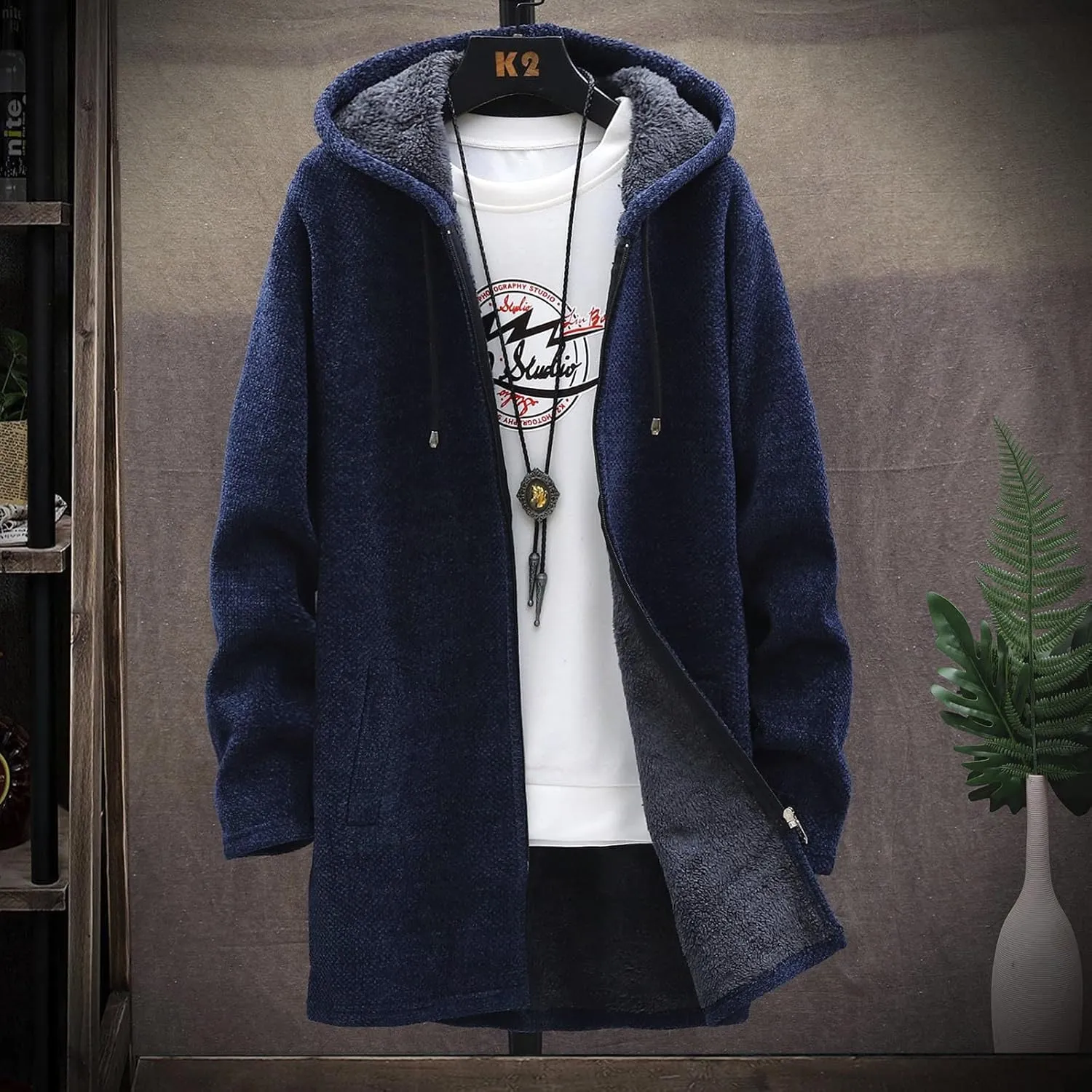 Ymosrh Mens Coat and Winter Men's Fashion Loose Cardigan Warm Lapel Hooded Jacket Sweater Lightweight Rain Jacket