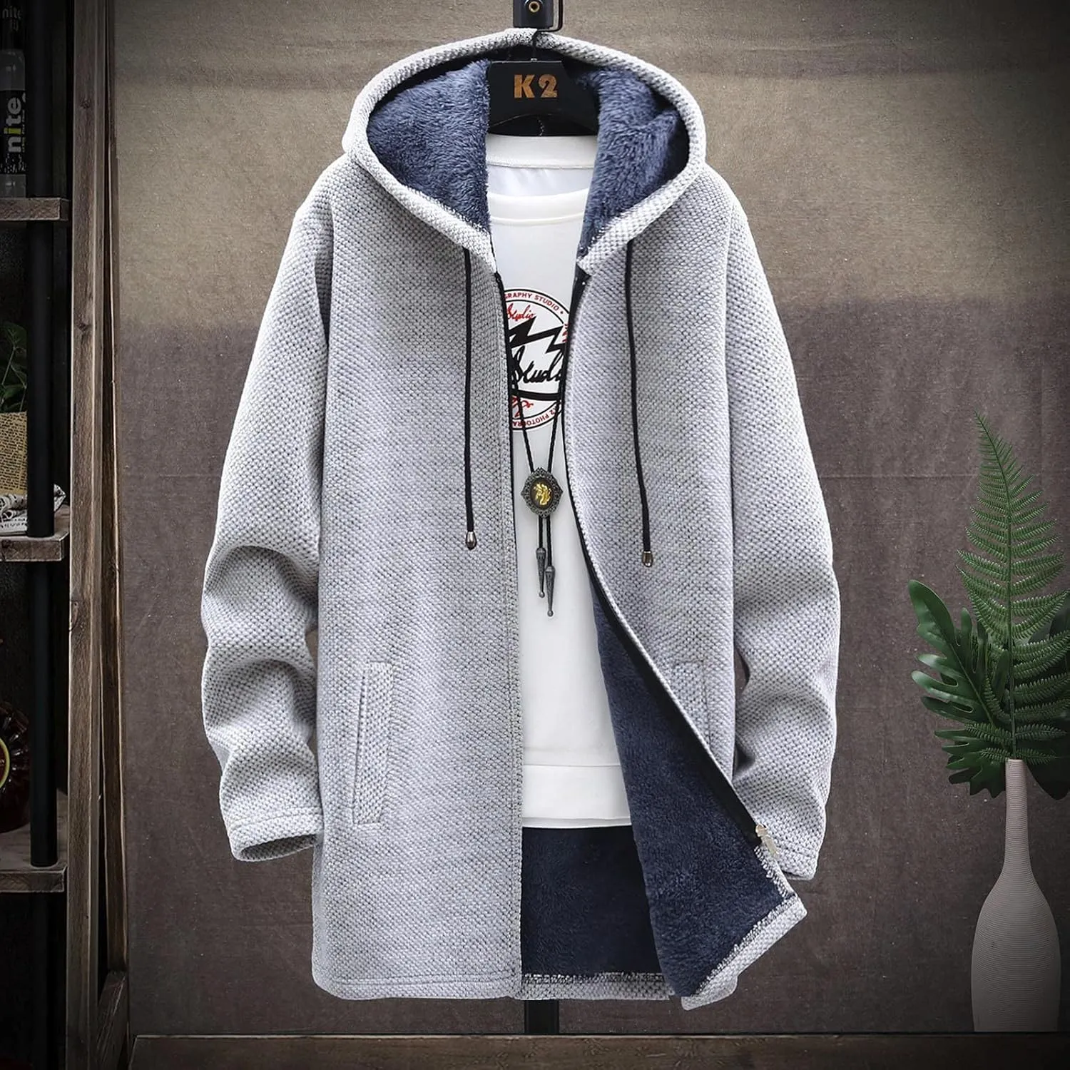 Ymosrh Mens Coats and Jackets Big Tall Men's Fashion Loose Cardigan Warm Lapel Hooded Jacket Sweater Coats Jackets