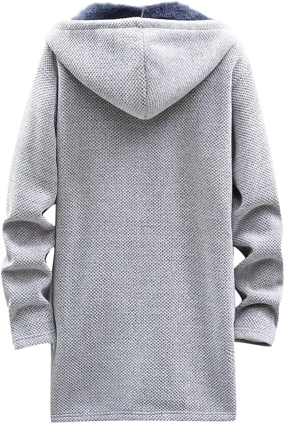 Ymosrh Mens Coats and Jackets Big Tall Men's Fashion Loose Cardigan Warm Lapel Hooded Jacket Sweater Coats Jackets