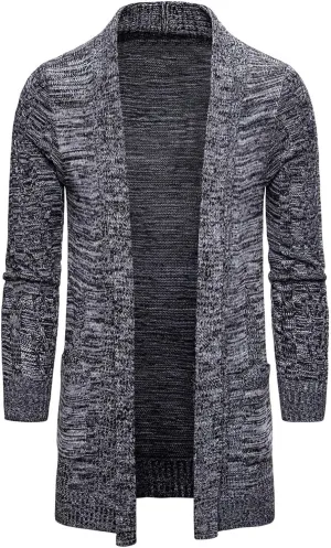 ZYXTIM Mens Cardigan Sweater Shawl Collar Chunky Warm Open Front Long Sleeve Knit Thick Slim Fit Hooded Sweaters with Pockets