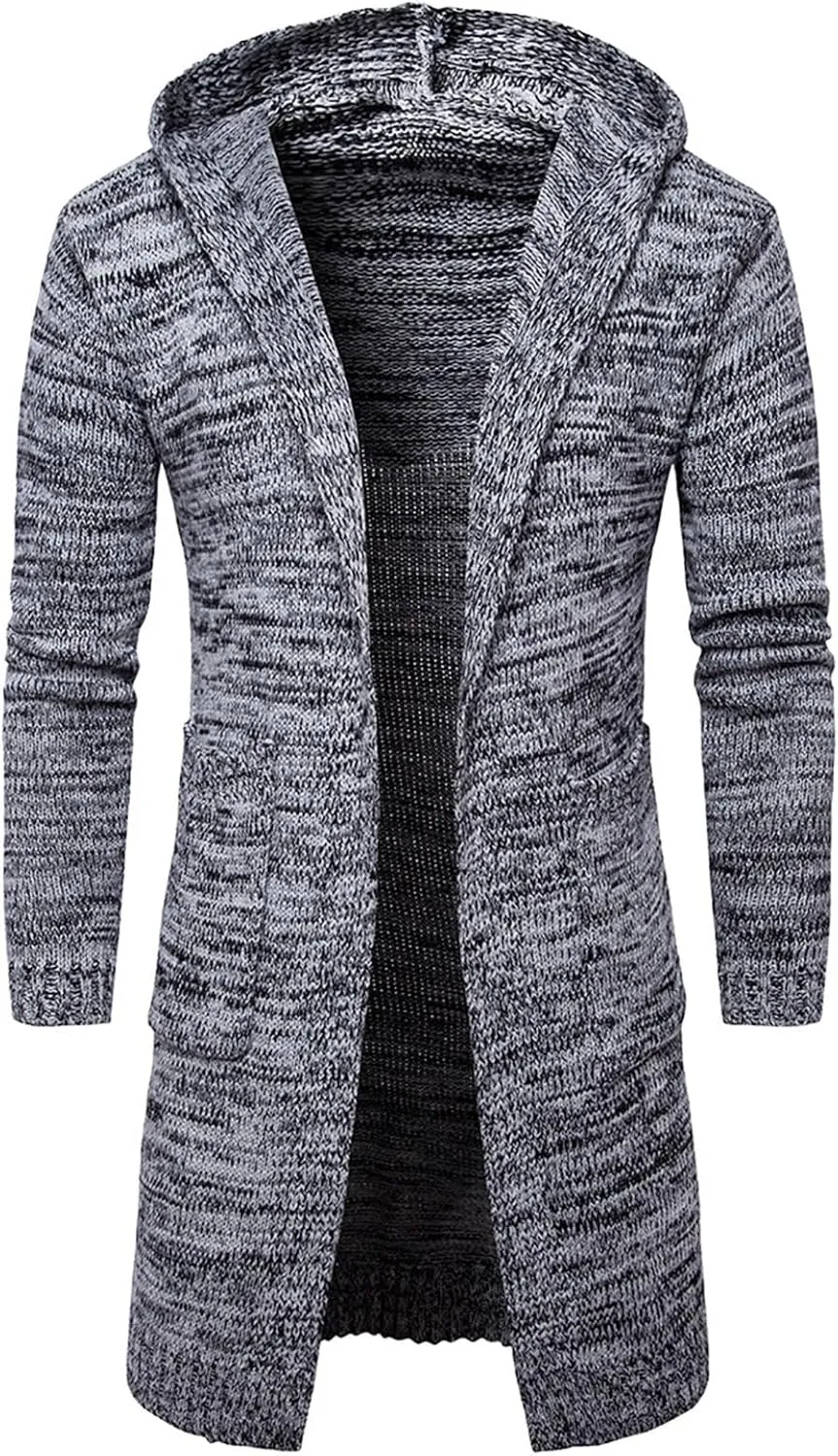 ZYXTIM Mens Cardigan Sweater Shawl Collar Chunky Warm Open Front Long Sleeve Knit Thick Slim Fit Hooded Sweaters with Pockets