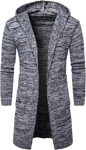 ZYXTIM Mens Cardigan Sweater Shawl Collar Chunky Warm Open Front Long Sleeve Knit Thick Slim Fit Hooded Sweaters with Pockets