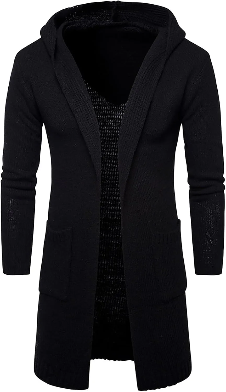 ZYXTIM Mens Cardigan Sweater Shawl Collar Chunky Warm Open Front Long Sleeve Knit Thick Slim Fit Hooded Sweaters with Pockets