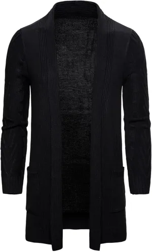ZYXTIM Mens Cardigan Sweater Shawl Collar Chunky Warm Open Front Long Sleeve Knit Thick Slim Fit Hooded Sweaters with Pockets