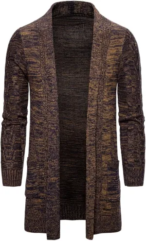 ZYXTIM Mens Cardigan Sweater Shawl Collar Chunky Warm Open Front Long Sleeve Knit Thick Slim Fit Hooded Sweaters with Pockets