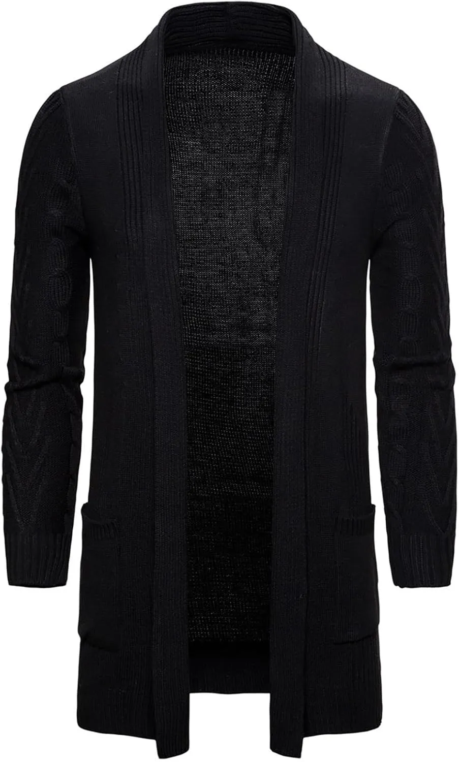 ZYXTIM Mens Cardigan Sweater Shawl Collar Chunky Warm Open Front Long Sleeve Knit Thick Slim Fit Hooded Sweaters with Pockets