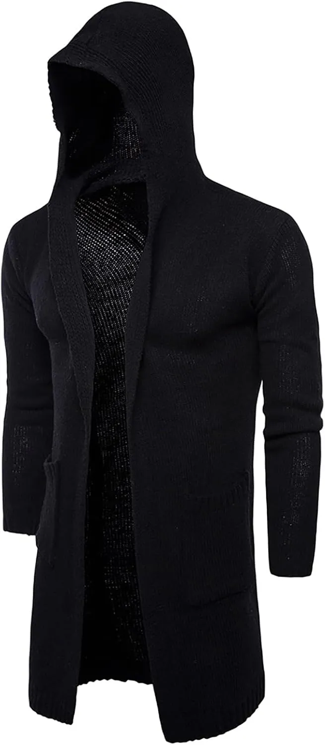 ZYXTIM Mens Cardigan Sweater Shawl Collar Chunky Warm Open Front Long Sleeve Knit Thick Slim Fit Hooded Sweaters with Pockets