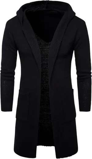 ZYXTIM Mens Cardigan Sweater Shawl Collar Chunky Warm Open Front Long Sleeve Knit Thick Slim Fit Hooded Sweaters with Pockets
